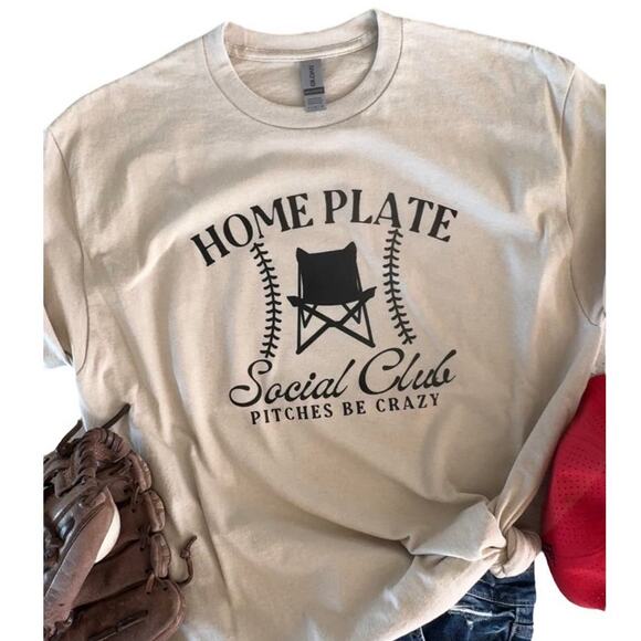 Home Plate Baseball Social Club Medium Women’s Sand T-Shirt Short Sleeve - Picture 1 of 7